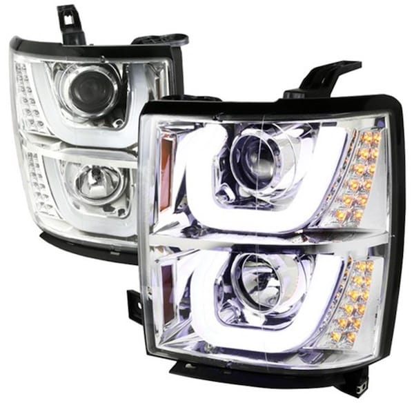 Overtime Chrome Projector Headlights with LED for 14 to 16 Chevrolet Silverado OV3737248 - main